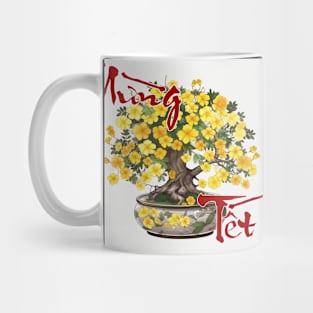 Mung Tet, Lunar New Year, Calligraphy + AI Art, Hoa Mai Mug